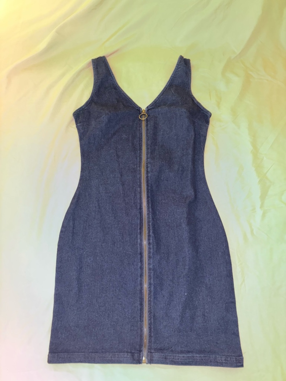 Sleeveless Dark Blue Denim Zip-Front Mini Dress